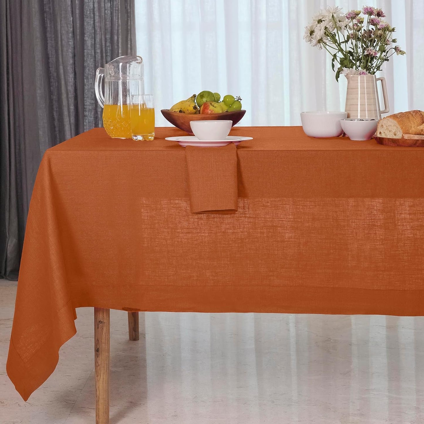 D'Moksha Homes Linen Tablecloth 60 x 102 Inch - 100% Pure Linen Sage Green Table Cloth for Rectangle Tables - Machine Washable Cloth Tablecloth for Summer, Fall and Halloween