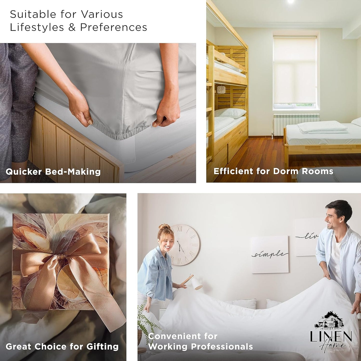 Linen Home 100% Cotton Percale Fitted Sheet Set King Size, Ivory, Deep Pocket, 3 Piece - 1 Deep Pocket Fitted Sheet and 2 Pillowcases, Crisp Cool and Strong Bed Linen