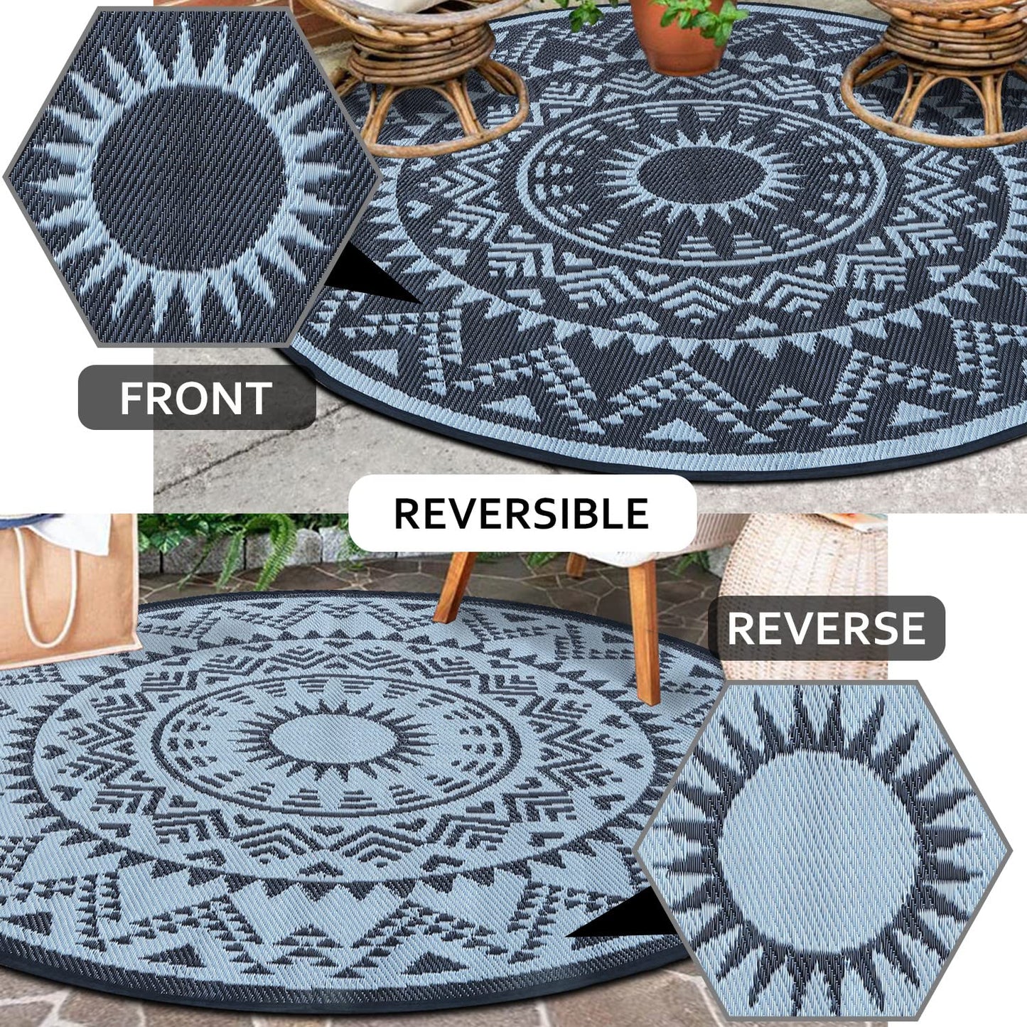 Lavish Touch Plastic Rug Indoor Outdoor Waterproof, Washable, Reversible, for Deck, Porch, Patio, Balcony and RV Camping Rug