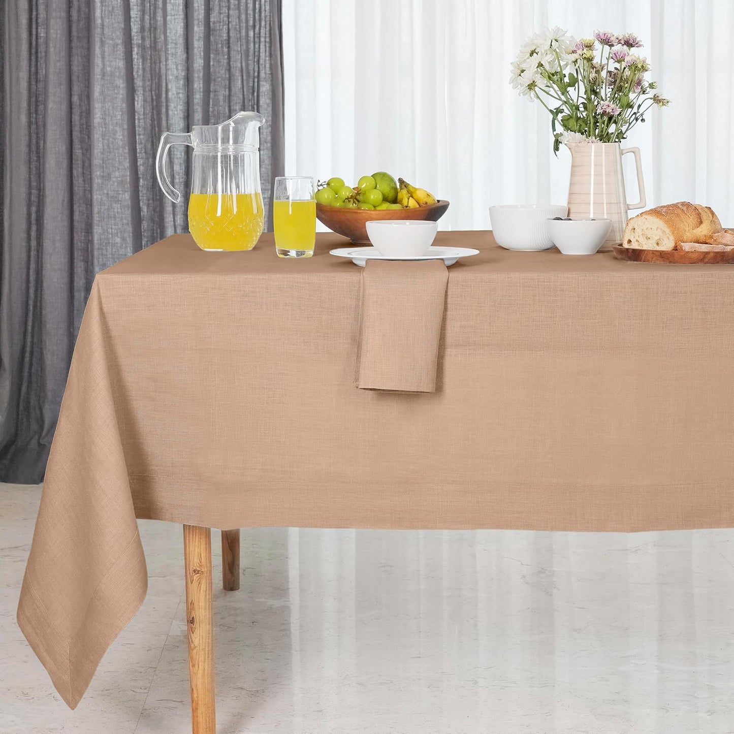 D'Moksha Homes Linen Tablecloth 60 x 102 Inch - 100% Pure Linen Sage Green Table Cloth for Rectangle Tables - Machine Washable Cloth Tablecloth for Summer, Fall and Halloween