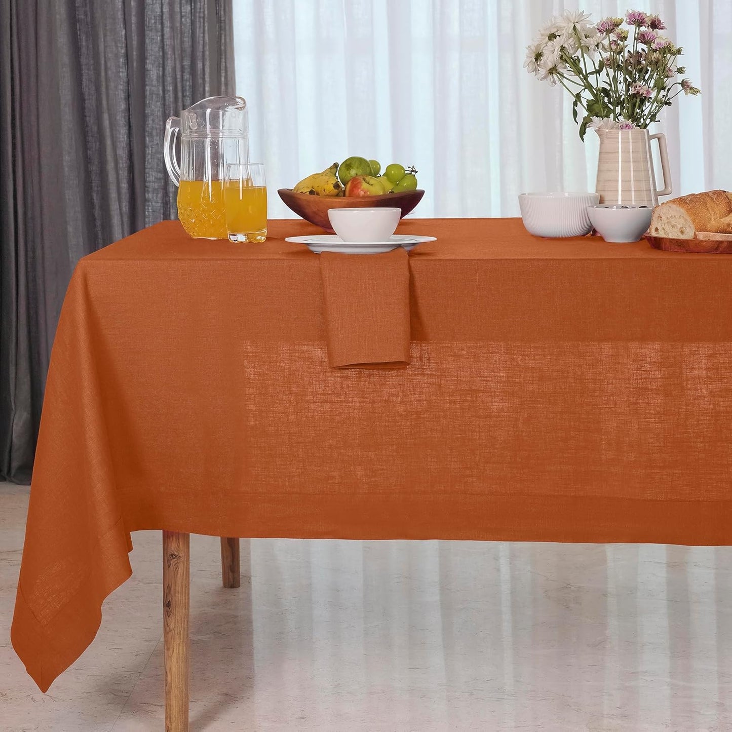 D'Moksha Homes Dark Red Linen Tablecloth 54 x 72 Inch - 100% Pure Linen Tablecloth for Rectangle Tables - Machine Washable Table Cloth for Summer, Fall and Halloween