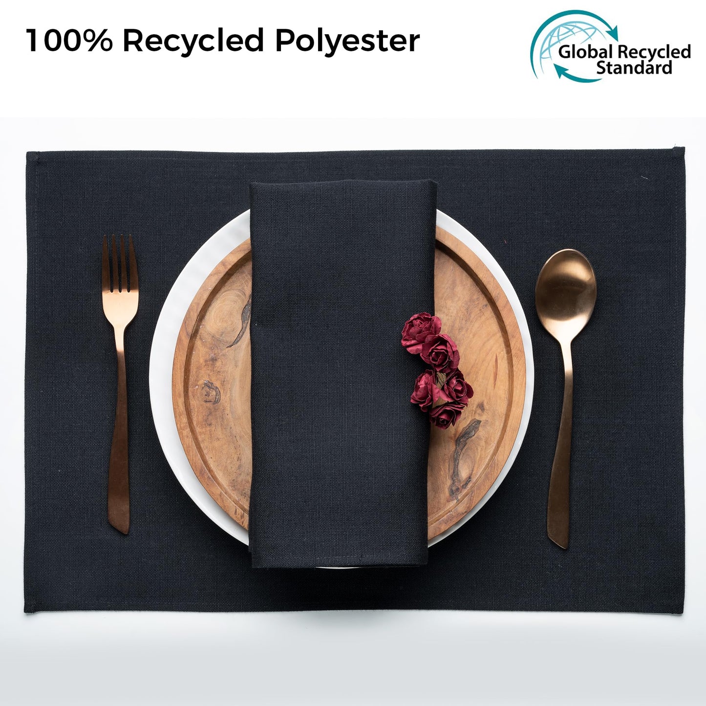 D'Moksha Homes Cloth Napkins 20 x 20 Inch Set of 4 - Premium Faux Linen Black Napkins - Wrinkle Resistant, Machine Washable Cloth - 100% Recycled Fabric Soft & Durable for Fall, Halloween