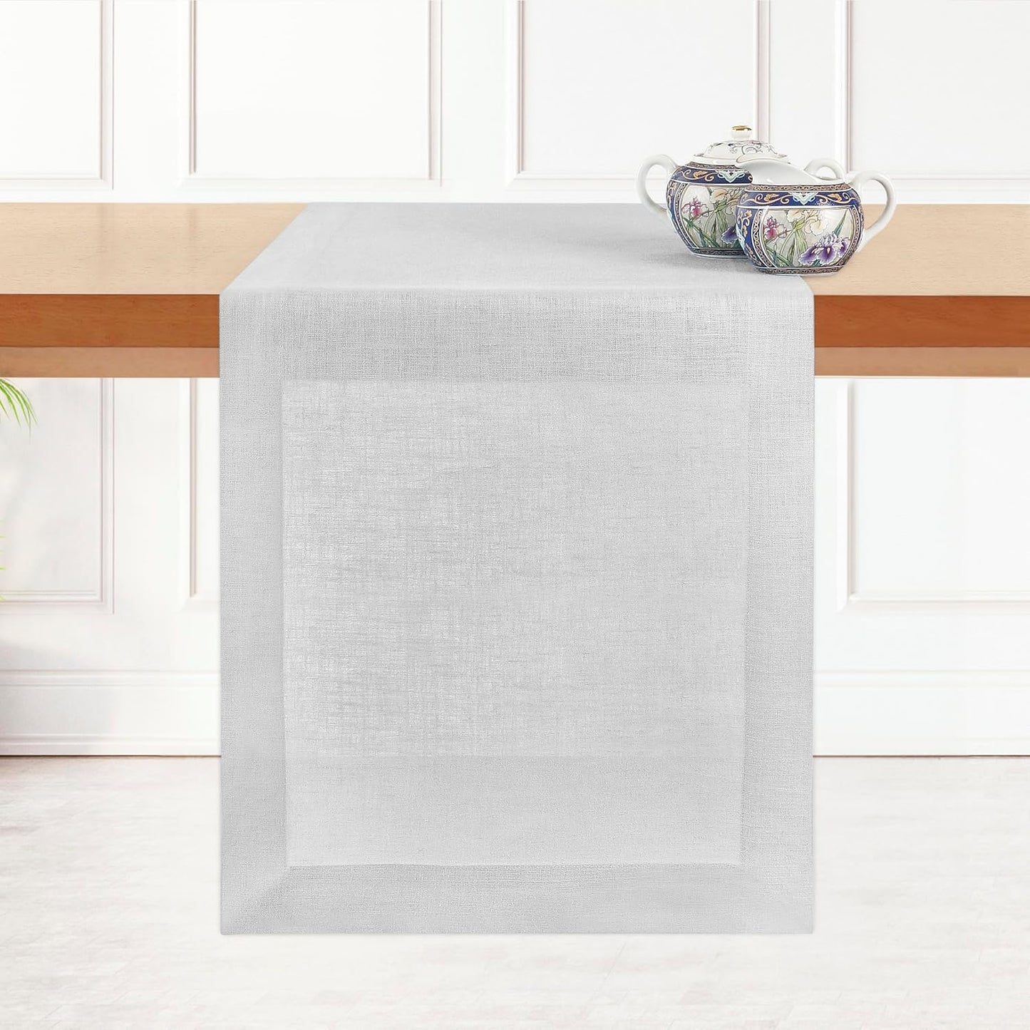 D'Moksha Homes Linen Dark Red Table Runner 132 Inches Long - 100% Pure Linen Extra Long Table Runner 14 x 132 Inch for Summer, Fall and Halloween - Machine Washable