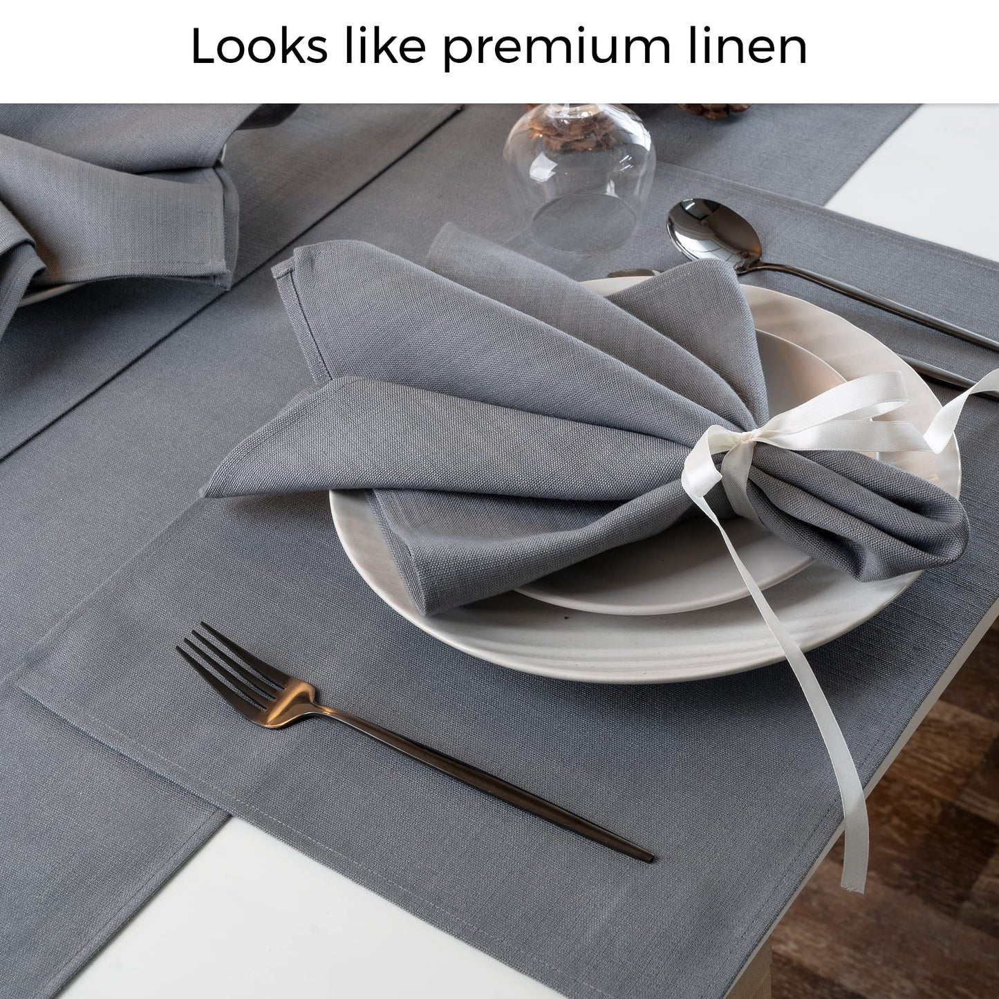 D'Moksha Homes Chambray Cream and White Table Runner 13 x 36 Inch - Faux Linen Table Runner - Wrinkle Resistant, Machine Washable Ideal for Coffee Tables, Fall, Halloween - 100% Recycled Fabric