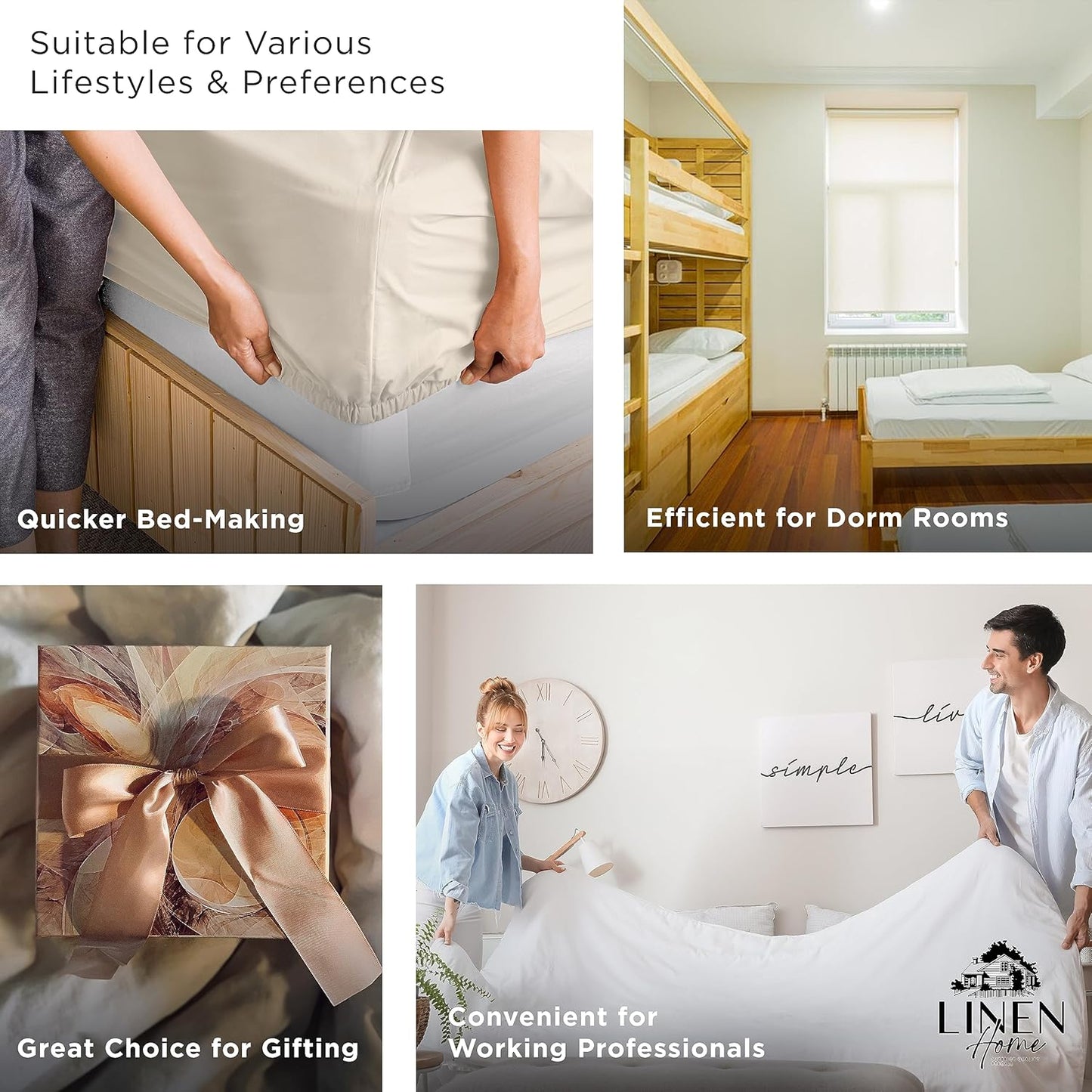 Linen Home 100% Cotton Percale Fitted Sheet Set King Size, Ivory, Deep Pocket, 3 Piece - 1 Deep Pocket Fitted Sheet and 2 Pillowcases, Crisp Cool and Strong Bed Linen