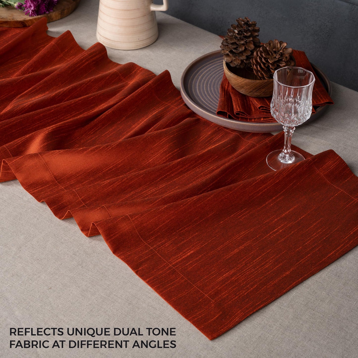 D'Moksha Homes Wine Red Table Runner 14 x 48 Inch - Vegan Silk, Elegant Wine Red Silk Table Runner 48 inch - Machine Washable for Coffee Tables, Fall, Halloween - 100% Cruelty Free, Recycled Fabric
