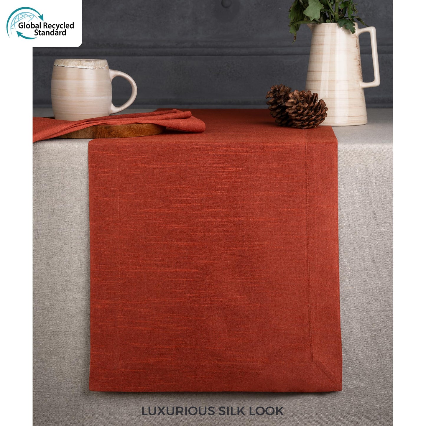 D'Moksha Homes Wine Red Table Runner 14 x 48 Inch - Vegan Silk, Elegant Wine Red Silk Table Runner 48 inch - Machine Washable for Coffee Tables, Fall, Halloween - 100% Cruelty Free, Recycled Fabric