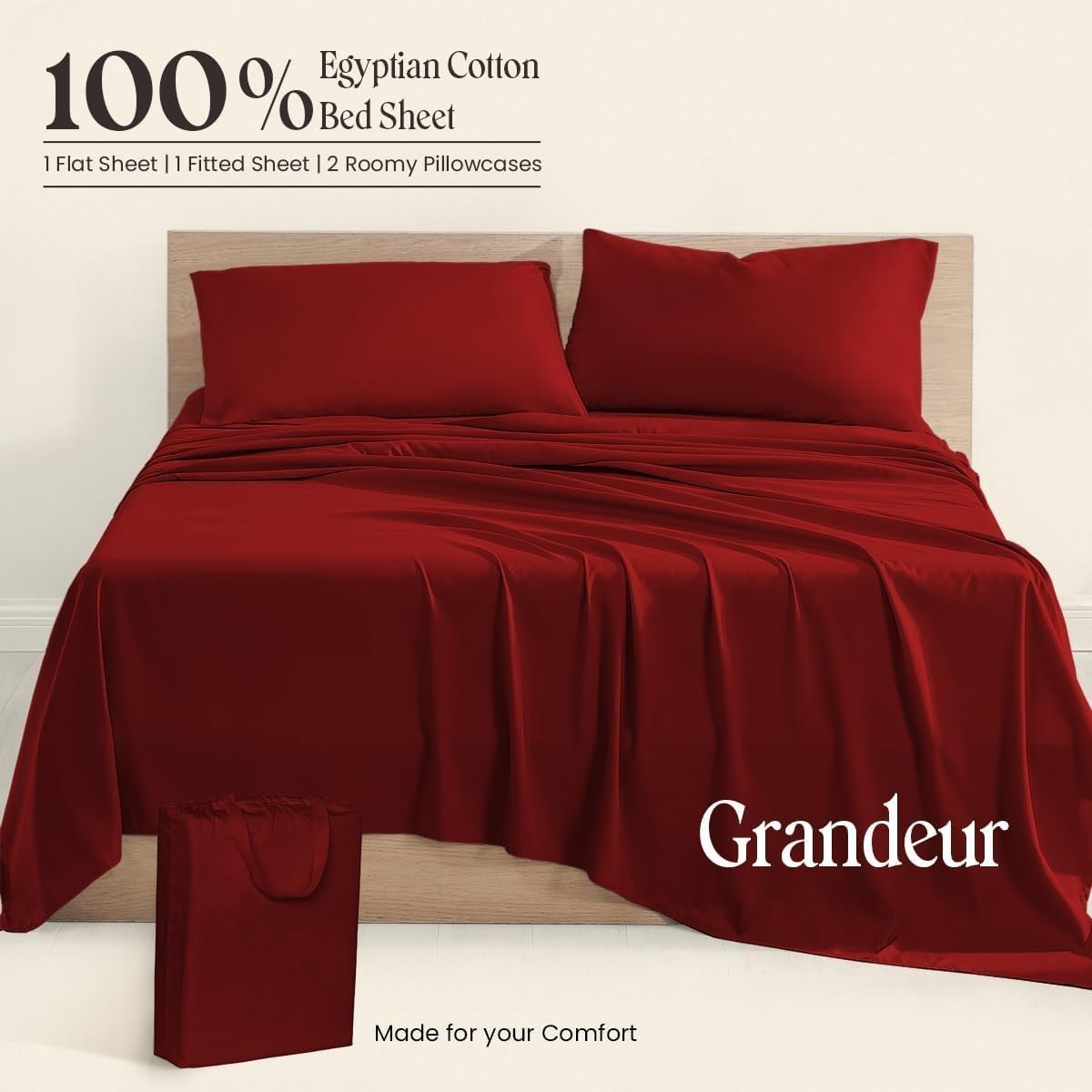 Lavish Touch Egyptian Cotton Sheets Set | 4-Piece with 1 Deep Pocket Fitted Sheet, Flat Sheet, & Two Pillowcases, Soft Luxury Hotel Quality Bedding 600 Thread Count