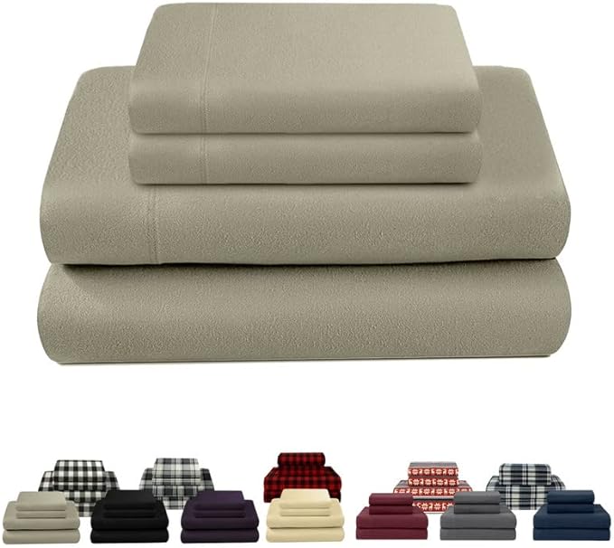 100% Cotton Double Brushed Flannel Sheet Set - 170 GSM Heavyweight, Deep Pockets, Pre-Shrunk & Anti-Pill, All Around Elastic