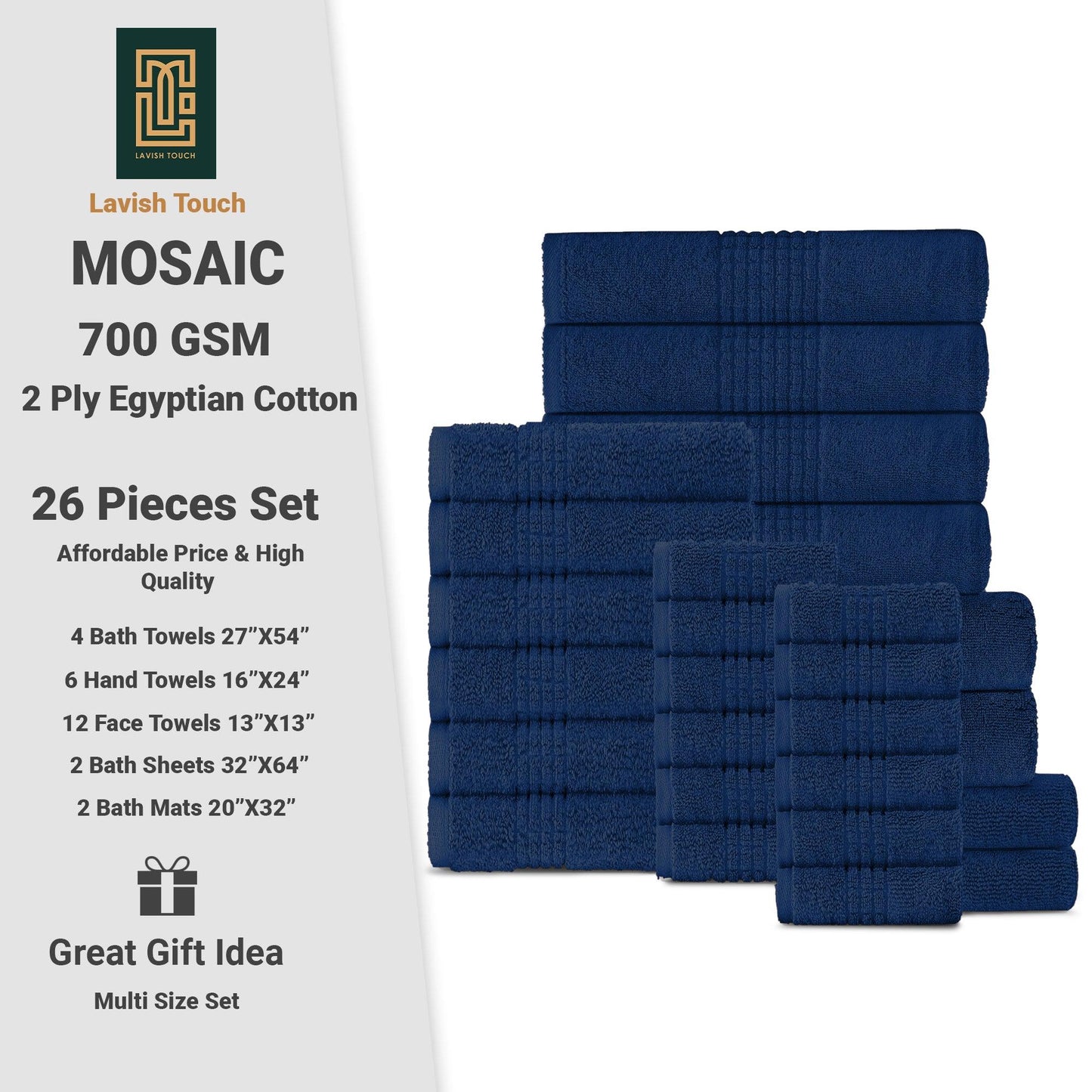 Lavish Touch 100% Egyptian 2 Ply Cotton 700 GSM Mosaic - Kea Global