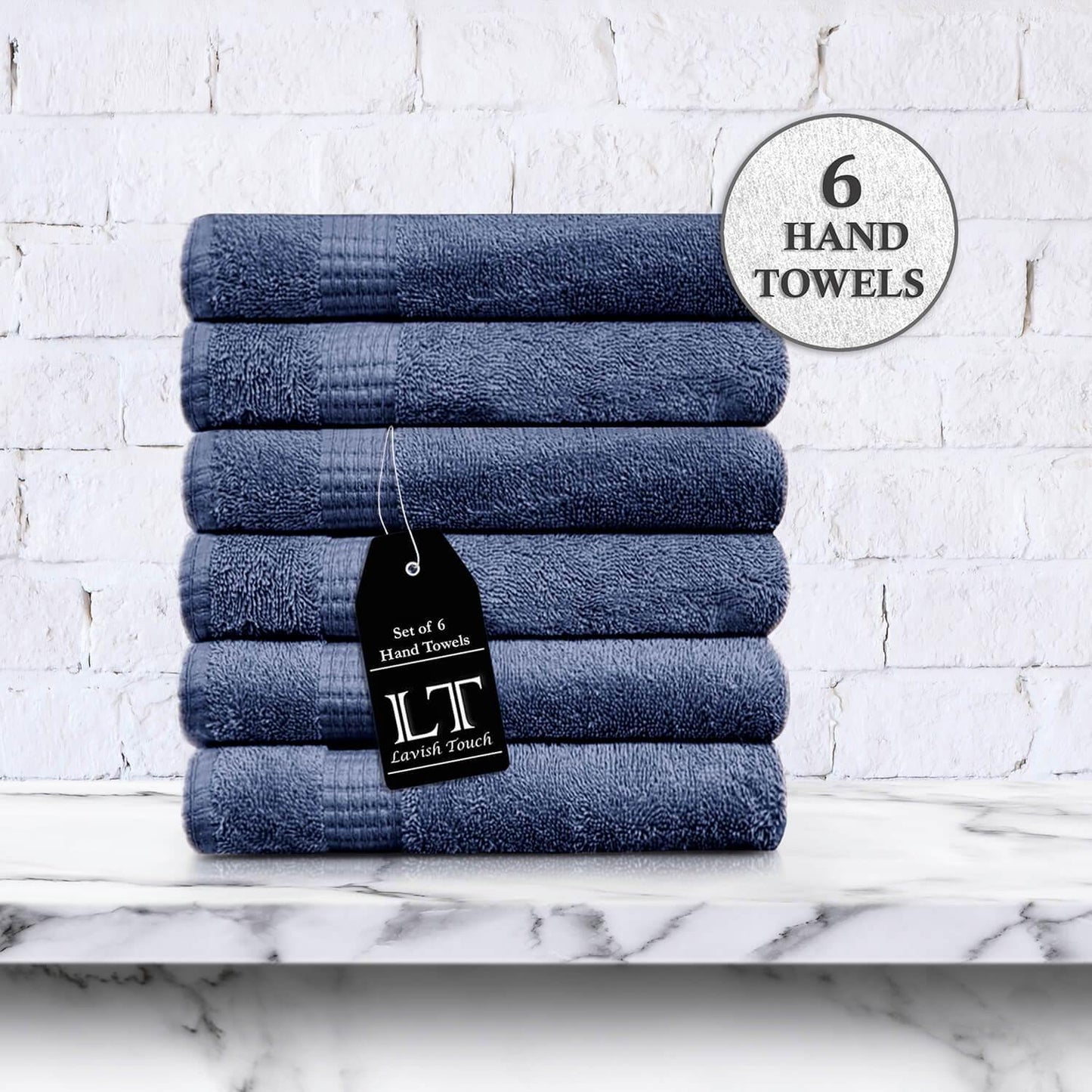 Lavish Touch 100% Cotton Melrose Hand Towels Set Pack of 6 - Kea Global