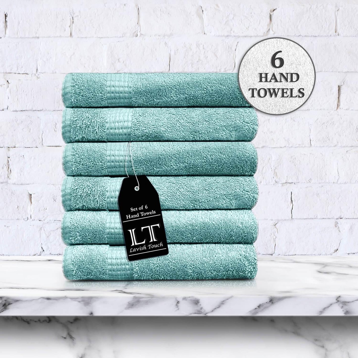 Lavish Touch 100% Cotton Melrose Hand Towels Set Pack of 6 - Kea Global