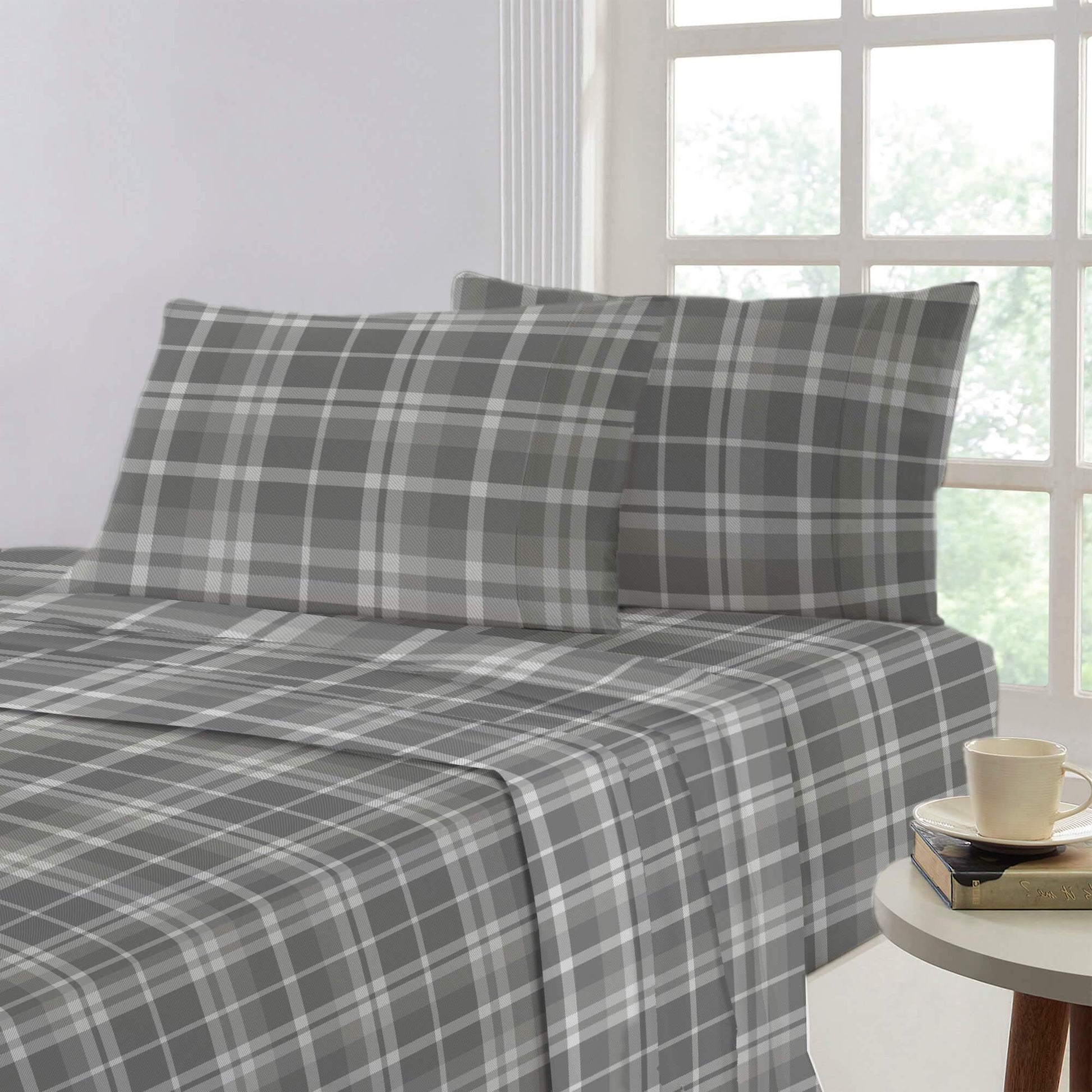 Lavish Touch 100% Cotton King Bed 4pc Sheet Set - Checks - Kea Global