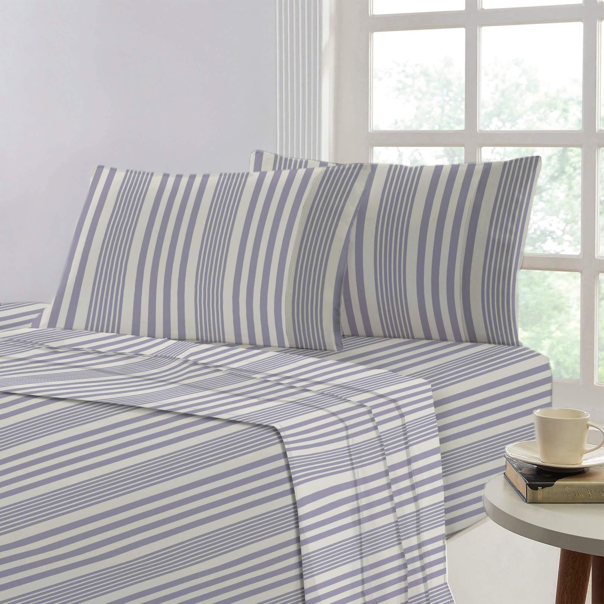 Lavish Touch 100% Cotton King Bed 4pc Sheet Set - Stripe - Kea Global