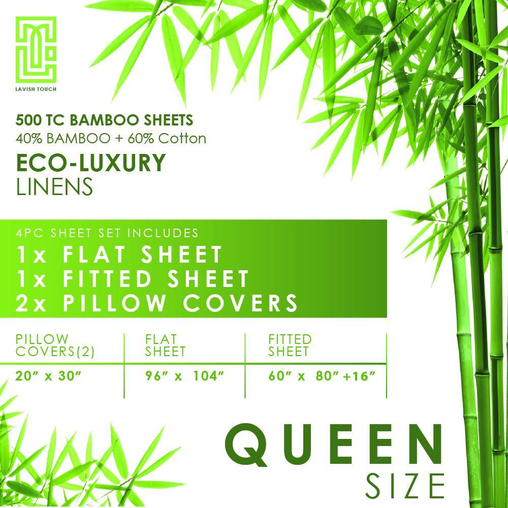 Lavish Touch Cotton Bamboo 500 Thread Count 4 Piece Sheet Set - Queen - Kea Global