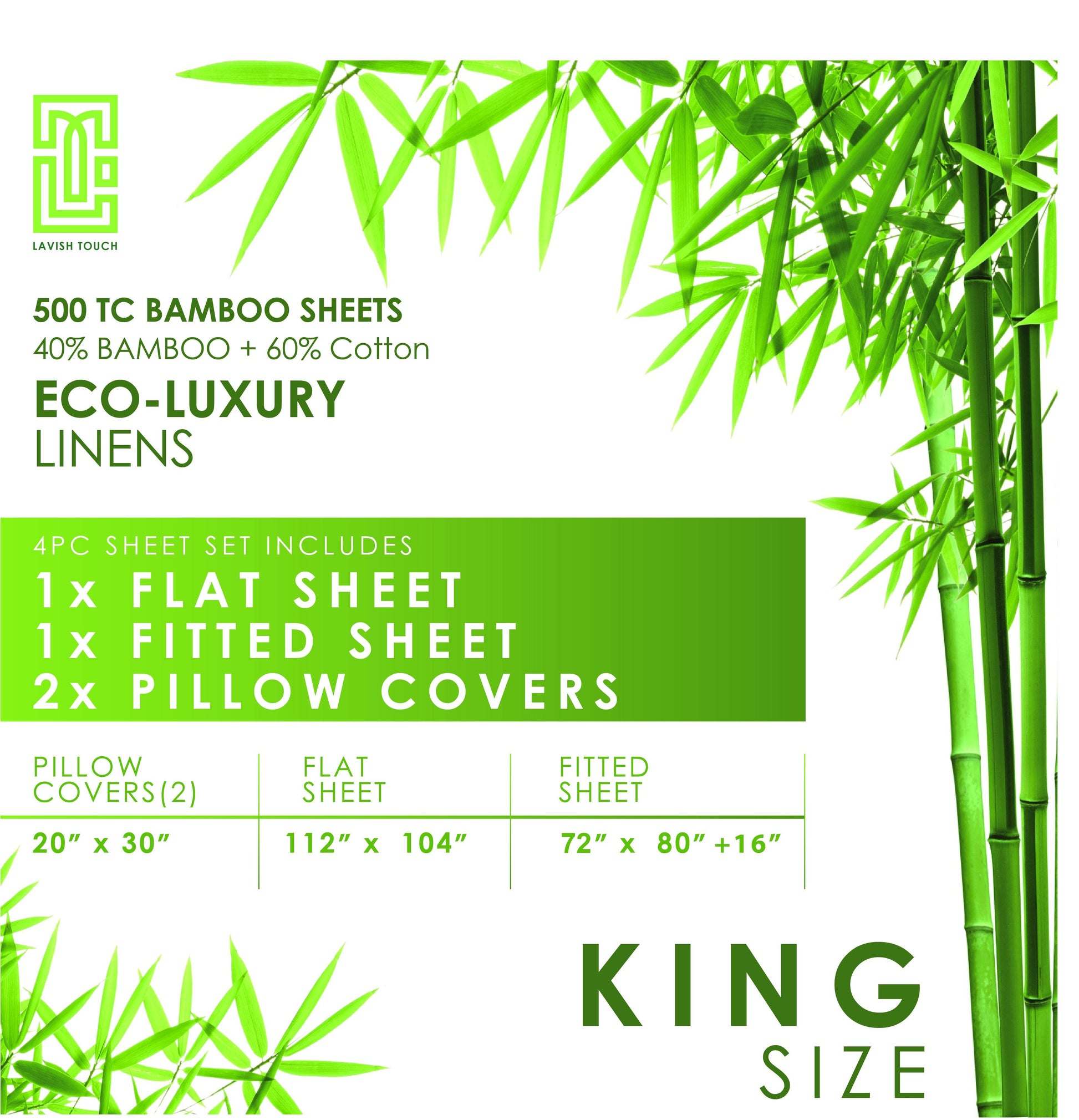 Lavish Touch Cotton Bamboo 500 Thread Count Sheet Set - King Size - Kea Global