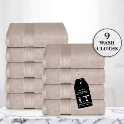 Lavish Touch 650 GSM 100% Cotton 9 Pack Washcloths Set - Kea Global