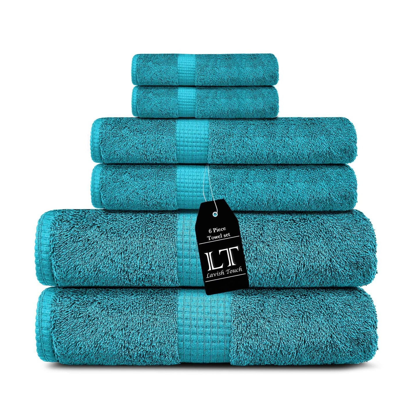 Lavish Touch 100% Cotton 600 GSM Melrose 6 Pc Set 2 Bath 2 Hand 2 Face Towels - Kea Global