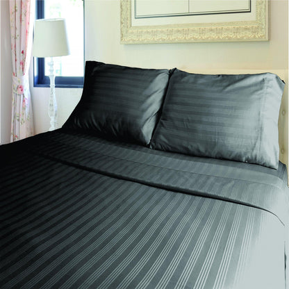 Lavish Touch 100% Cotton 500 TC Sateen Stripe 4pc Sheet Set - Queen - Kea Global