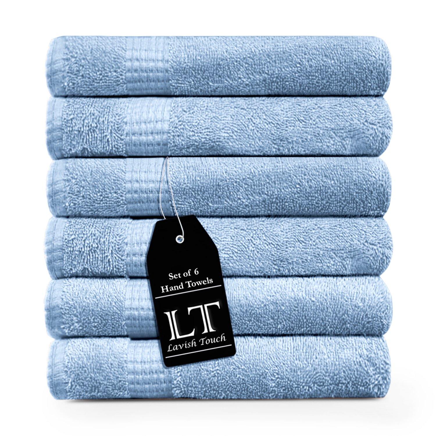 Lavish Touch 100% Cotton Melrose Hand Towels Set Pack of 6 - Kea Global