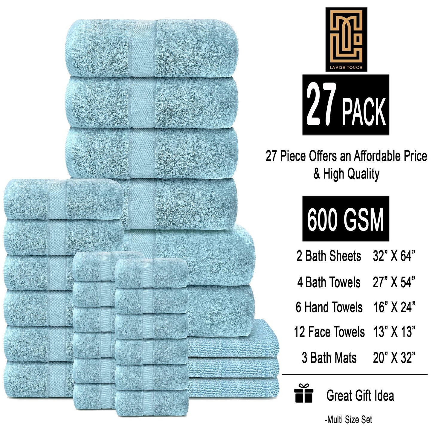 Lavish Touch 100% Cotton 600 GSM Aerocore Towels and Sheets - Kea Global