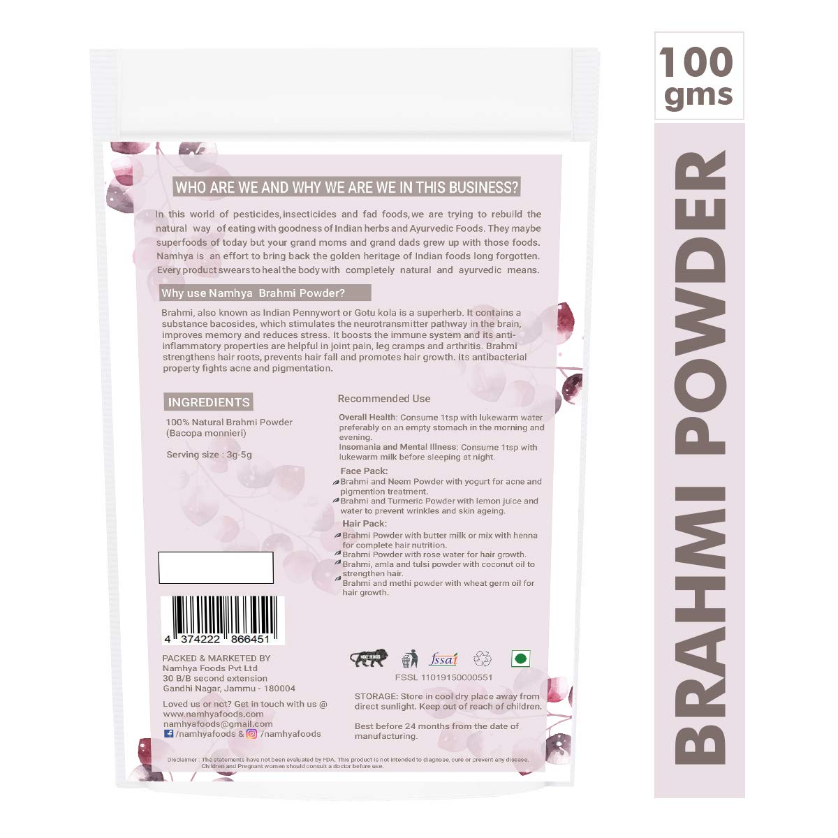 Namhya Brahmi Powder- for Enhanced Brain Function and Hair Growth - Kea Global